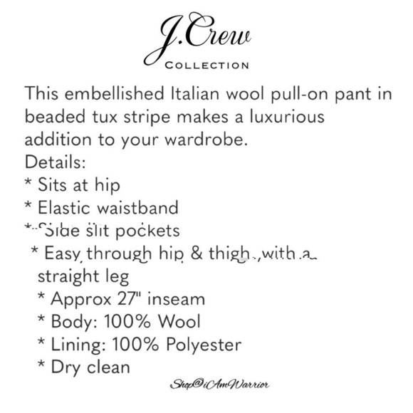 J.Crew Collection blush rose beaded tuxedo stripe pull-on wool pants - Picture 11 of 12